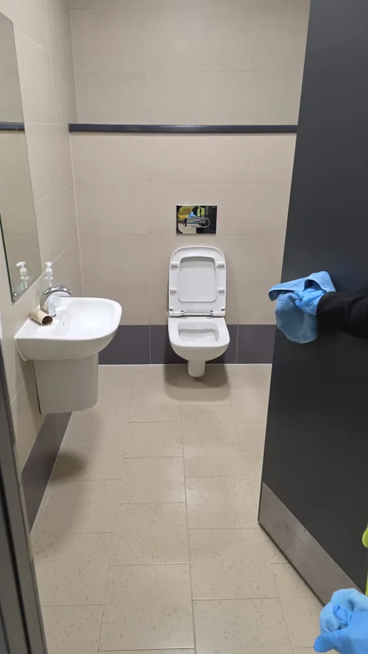 Commercial washroom basin and toilet fitted by Site Fix Solutions